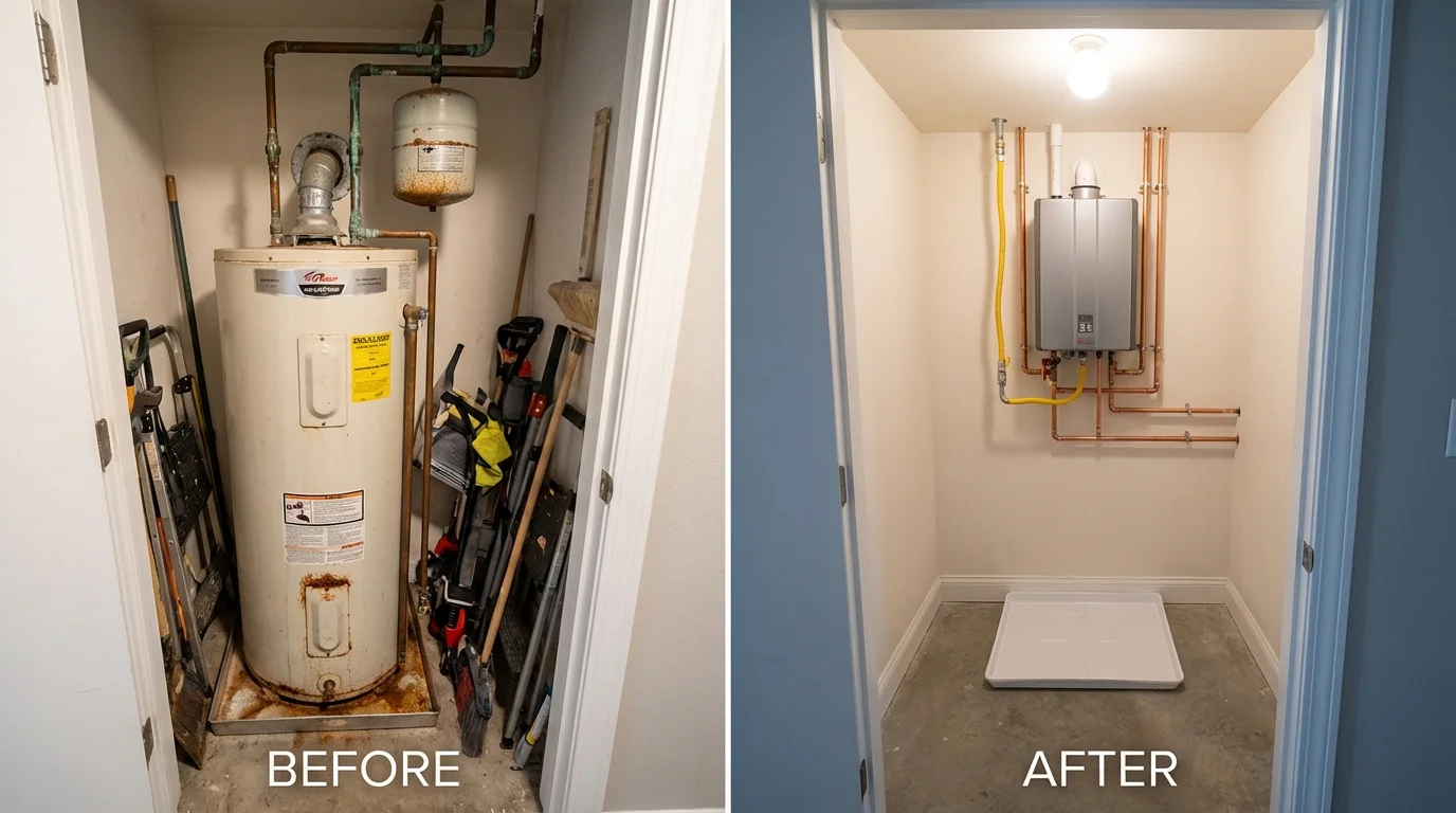 Tank water heater versus wall-mounted tankless unit comparison for Abingdon, IL homeowners